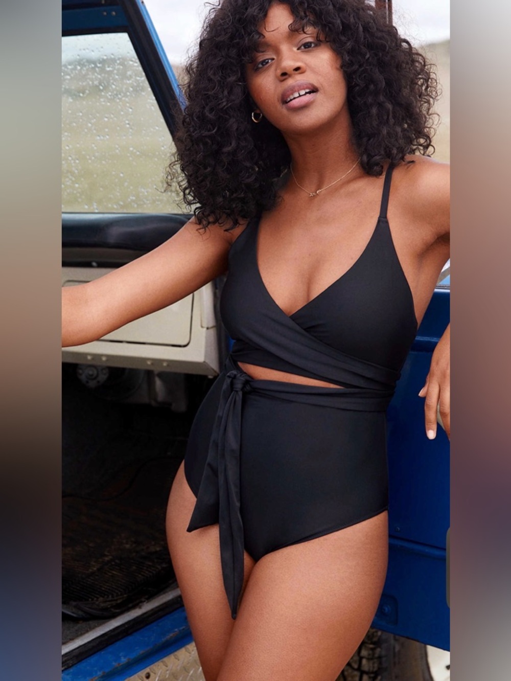 Aerie One-Piece Wrap Swimsuit - Black